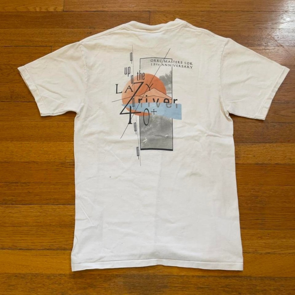 VTG 90s up the lazy river 10k marathon white abstract art style event tshirt M‎
